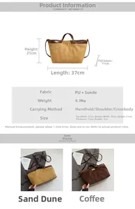 Spécifications détaillées des dimensions pour un sac à bandoulière rétro en suède