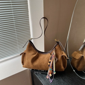 Damen Schultertasche Wildleder Optik Große Kapazität Retro Hobo Bag Mit Boho Quaste Vintage Unterarmtasche Lässige Tote