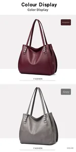 Detail view of large tote bags in burgundy and gray with lychee pattern leather and Z-buckle