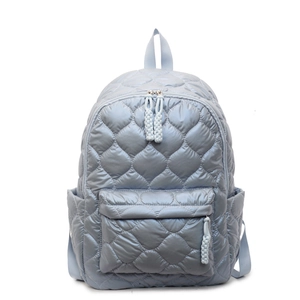 Women Quilted Puffer Backpack Fashion Rhombus Heart Pattern Shiny Nylon Space Cotton School Bag Large Capacity Travel Rucksack