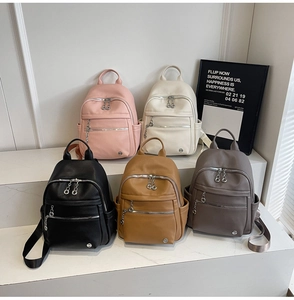 Multi-color leather backpacks collection in pink, white, black, brown and grey tones