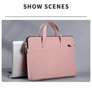 Funda rosa para portátil de 15,6 pulgadas con asa, bolsillo de accesorios y tela resistente