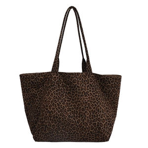 Retro leopard print canvas tote bag with large capacity and slim shoulder straps