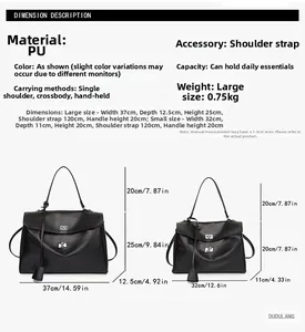 Guide des tailles pour sacs cabas noirs en PU avec dimensions des modèles petit et grand