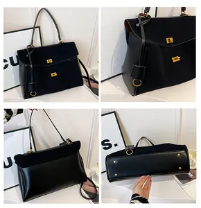 Vues détaillées d'un sac noir montrant le fermoir en métal et les clous de fond