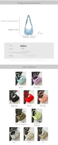 Detailed size chart for nylon crossbody bag featuring weight and dimension measurements
