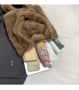 Brown plush tote bag interior showcasing ample storage space for daily essentials