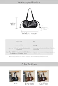 Detailed size chart for the large PU leather tote bag with dimensions and weight info