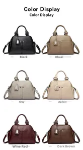 Color options of lychee grain Boston handbags in black, khaki, grey, apricot, red, and brown