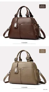 Detailed comparison of Dark Brown and Khaki Boston bags with premium lychee grain texture