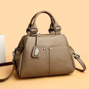 Women Boston Bag Litchi Pattern PU Leather Large Capacity Top Handle Crossbody Shoulder Bag Multi-Compartment Rivet Decor Casual