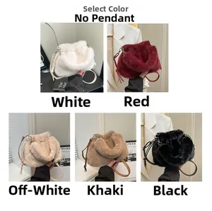 Detailed grid showing five colors of plush tote bags with leather straps and zip closure