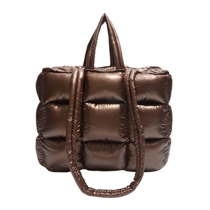 Quilted down cotton tote bag in dark brown nylon with spacious design for daily commute