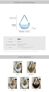 Size guide for large nylon dumpling bag with detailed dimensions and color options