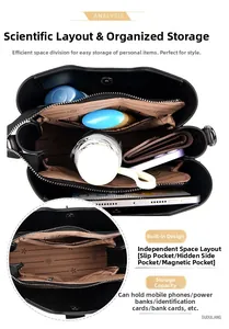 Aménagement intérieur du sac seau noir montrant un rangement organisé pour tablettes et parapluies
