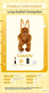 Detailed size specifications of the plush gorilla crossbody bag showing dimensions and weight