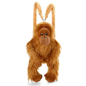 Detail of the soft plush faux fur texture and metal strap hook of the gorilla backpack