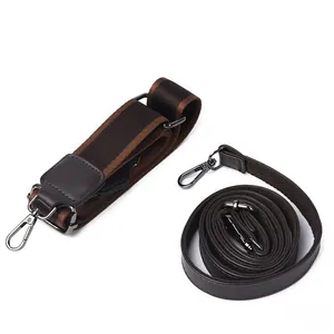 Lot de deux bandoulières marron réglables avec mousquetons en métal gris pour sacs