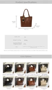 Detailed size chart and multi-color selection of the large capacity PU leather tote bag