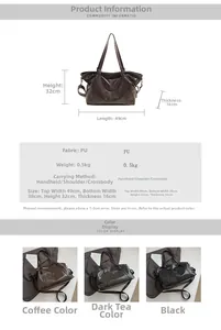 Tableau des tailles détaillé pour grand sac fourre-tout en PU, dimensions 49cm sur 32cm