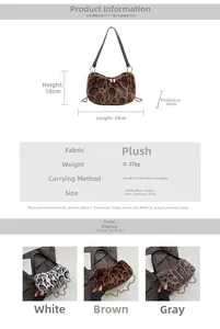 Detailed size chart and parameter guide for leopard print plush crossbody bag with chain