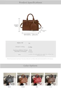 Detailed size chart and specifications for PU leather crossbody bag with dimensions
