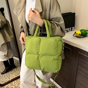 Quilted lime green puffer tote bag with handles and long strap for women in 2026 style