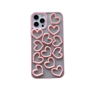 Pink 3D heart pattern translucent phone case with protective bumper for iPhone 16 Pro Max