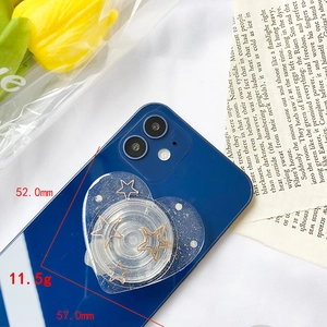 Detail view of heart-shaped glitter phone stand with dimensions 57.0mm x 52.0mm
