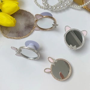 Support de téléphone avec miroir strass et oreilles d'animaux pour maquillage DIY