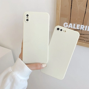 Detail of cream white liquid silicone phone case with precise dual camera cutouts