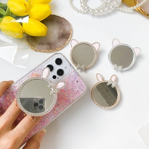 Support De Téléphone Miroir À Strass Poignée Airbag Pliable Oreilles De Lapin Chat Adhésif Pour Smartphone