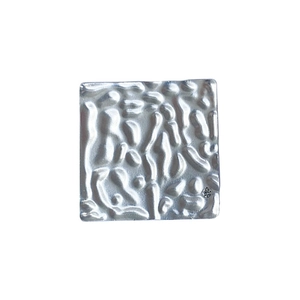 Minimalist square metal phone stand with silver hammered texture and small crystal