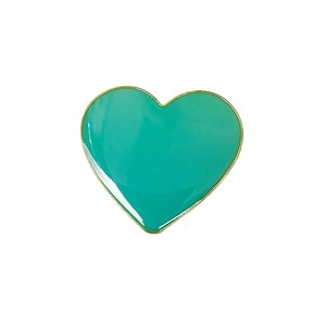 Minimalist heart-shaped foldable phone stand with turquoise enamel and gold plating
