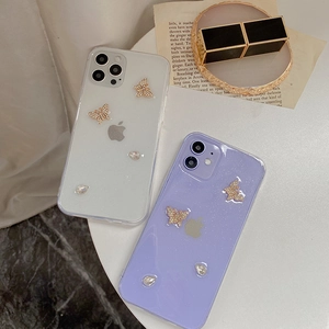 Butterfly Rhinestone Phone Case Transparent Glitter TPU Back Cover Sparkly Luxury Elegant Design For Women Girls