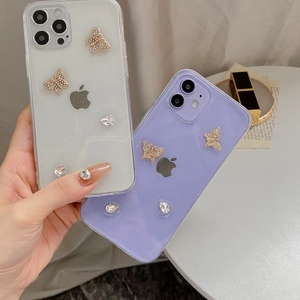 Glitter iPhone case with rhinestone butterflies and crystals for models 16 Pro Max to 14