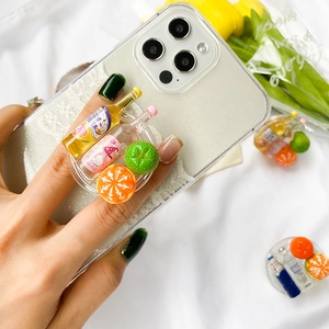 Coque transparente pailletée avec support 3D miniature bouteille de bière et soda