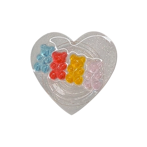 Cute heart-shaped phone grip featuring colorful candy gummy bears with silver glitter