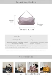 Detailed chart showing PU leather tote bag dimensions and four color options in grid