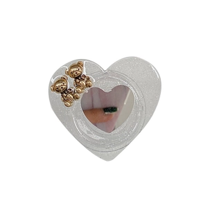 Foldable glittery heart phone grip with golden bears and functional mirror center