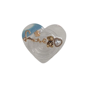 Glitter heart resin phone grip with golden Love text and cute bear decoration