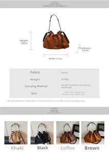 Size chart showing large suede tote bag dimensions 41x25x16cm and versatile carrying methods
