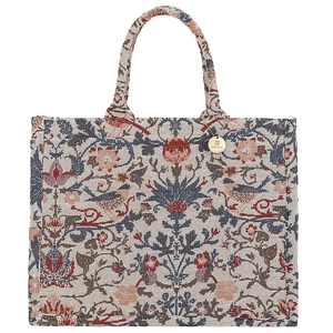 Floral embroidery canvas tote bag featuring traditional bird patterns and sturdy handles