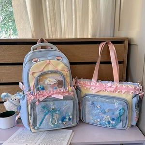 Japanese Sweet Kawaii Ita Bag Backpack And Shoulder Bag Bow Lace Clear Window Student School Nylon Bag