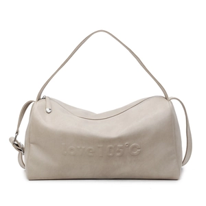 Beige cylindrical tote bag with love 105°C embossing and sleek shoulder strap