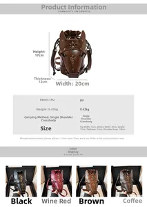 Detailed size chart for horse head shaped crossbody bag with height and width dimensions