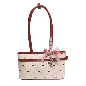 Sac polochon à nœud rose style doux avec pois et breloques en forme de cœur pour femme