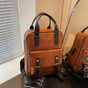 Vintage PU Leather Backpack Handbag British Preppy Style Large Capacity Adjustable Straps Women Fashion Casual Travel