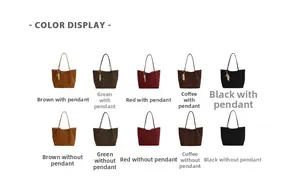 Color display of large corduroy tote bag in brown, green, red, coffee, and black options