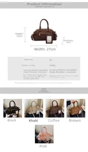 Size chart for PU leather bowling bag showing 27x13x9 cm dimensions and strap details